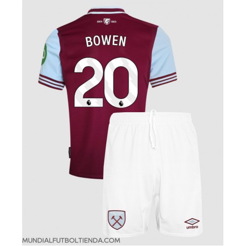 Camiseta West Ham United Jarrod Bowen #20 Primera Equipación Replica 2024-25 para niños mangas cortas (+ Pantalones cortos)